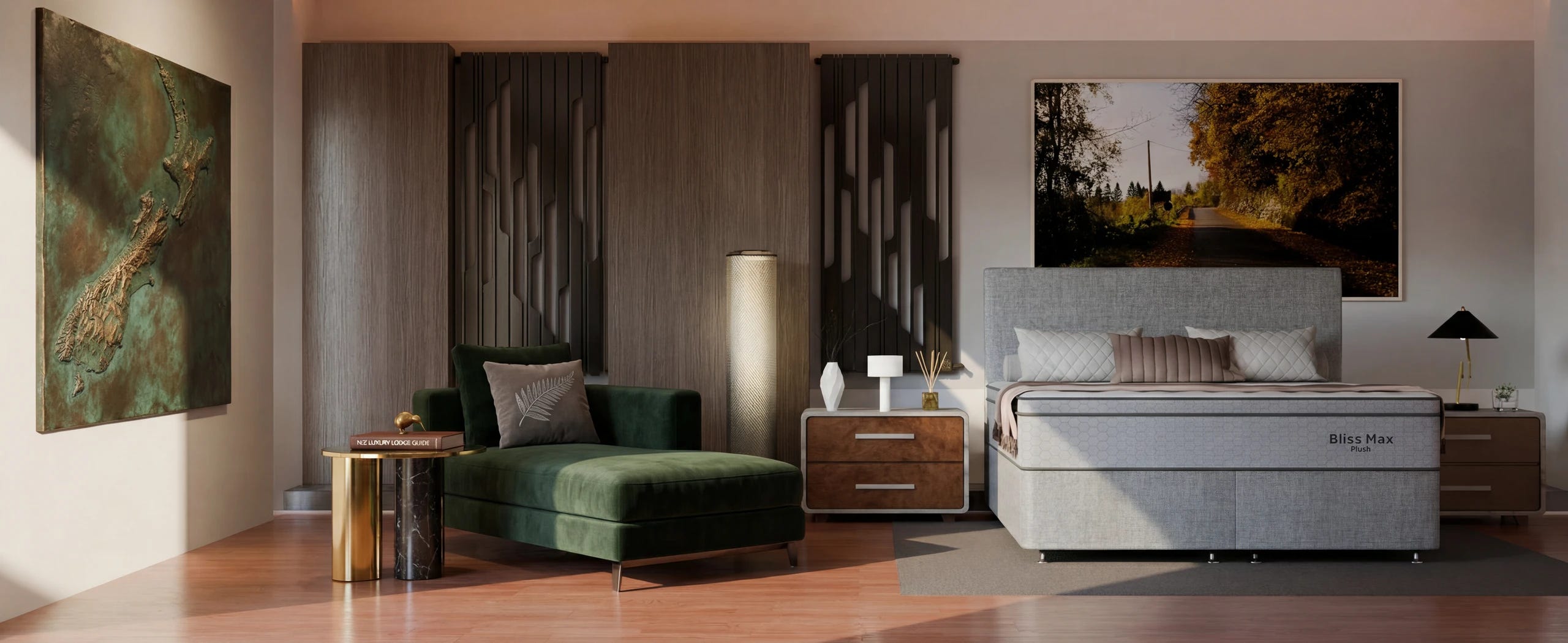 Bliss Max luxury NZ made mattress in a Furniture World bedroom setting